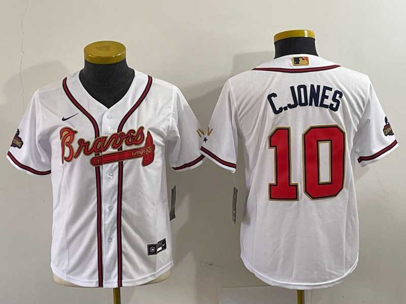 Youth Atlanta Braves #10 Chipper Jones 2022 White Gold World Series Champions Cool Base Stitched Jersey,We sell and wholesale Youth Atlanta Braves #10 Chipper Jones 2022 White Gold World Series Champions Cool Base Stitched Jersey on line form chian!